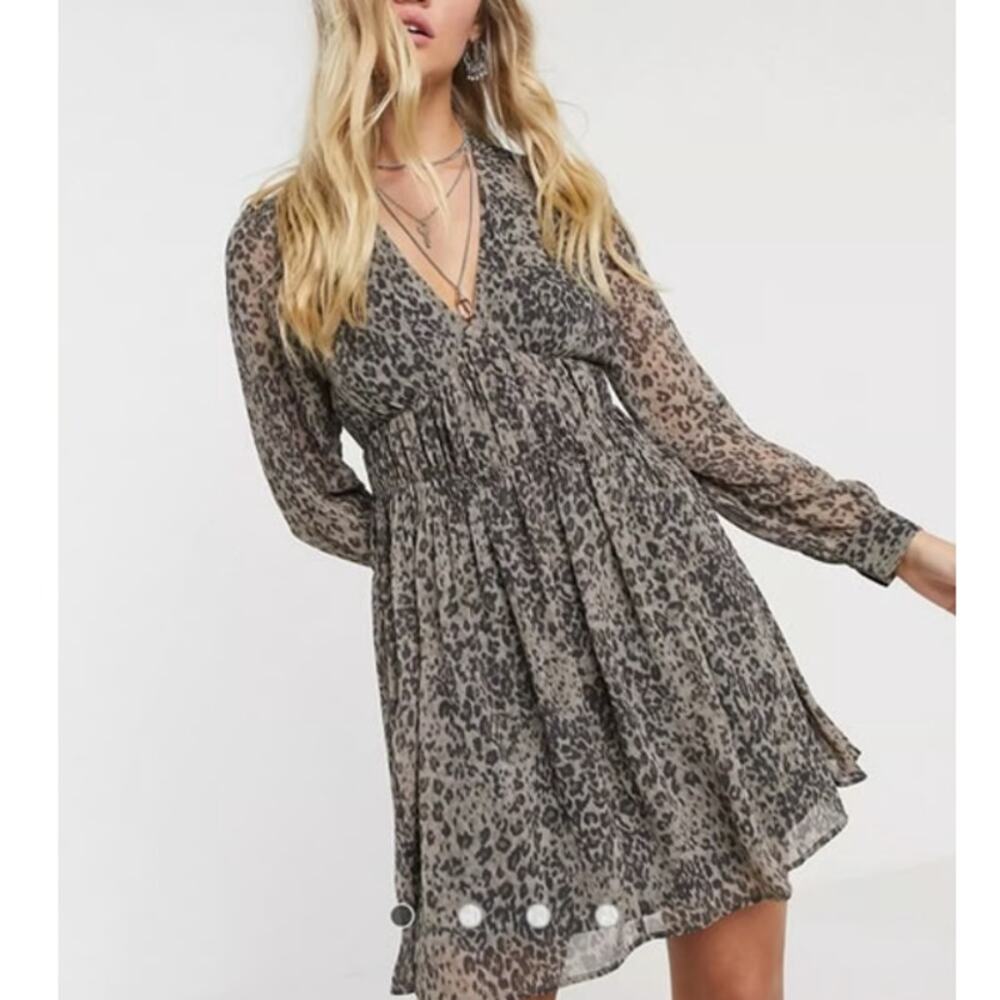 AllSaints Women's Camel Brown Leopard Print Kiana Patch Dress Size L (A-6)